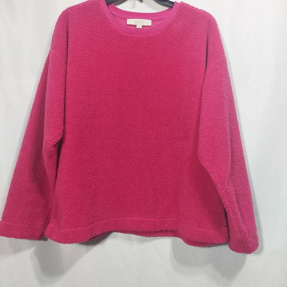 Loft Womens Large Textured Knit Sweater Pullover Crew Neck Long Sleeves Slit Hem
